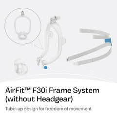 ResMed AirFit F30i frame side view shows lightweight, comfortable construction.
