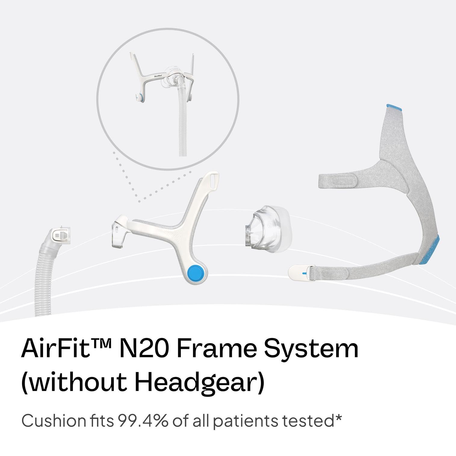 ResMed AirFit N20 nasal cushion: comfortable seal for restful nights.