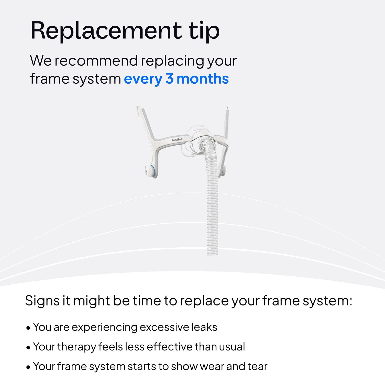 ResMed AirFit N20 frame system without headgear: flexible replacement options.