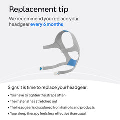 ResMed AirFit N20 headgear blue large; nasal cushion not included but compatible with frames.