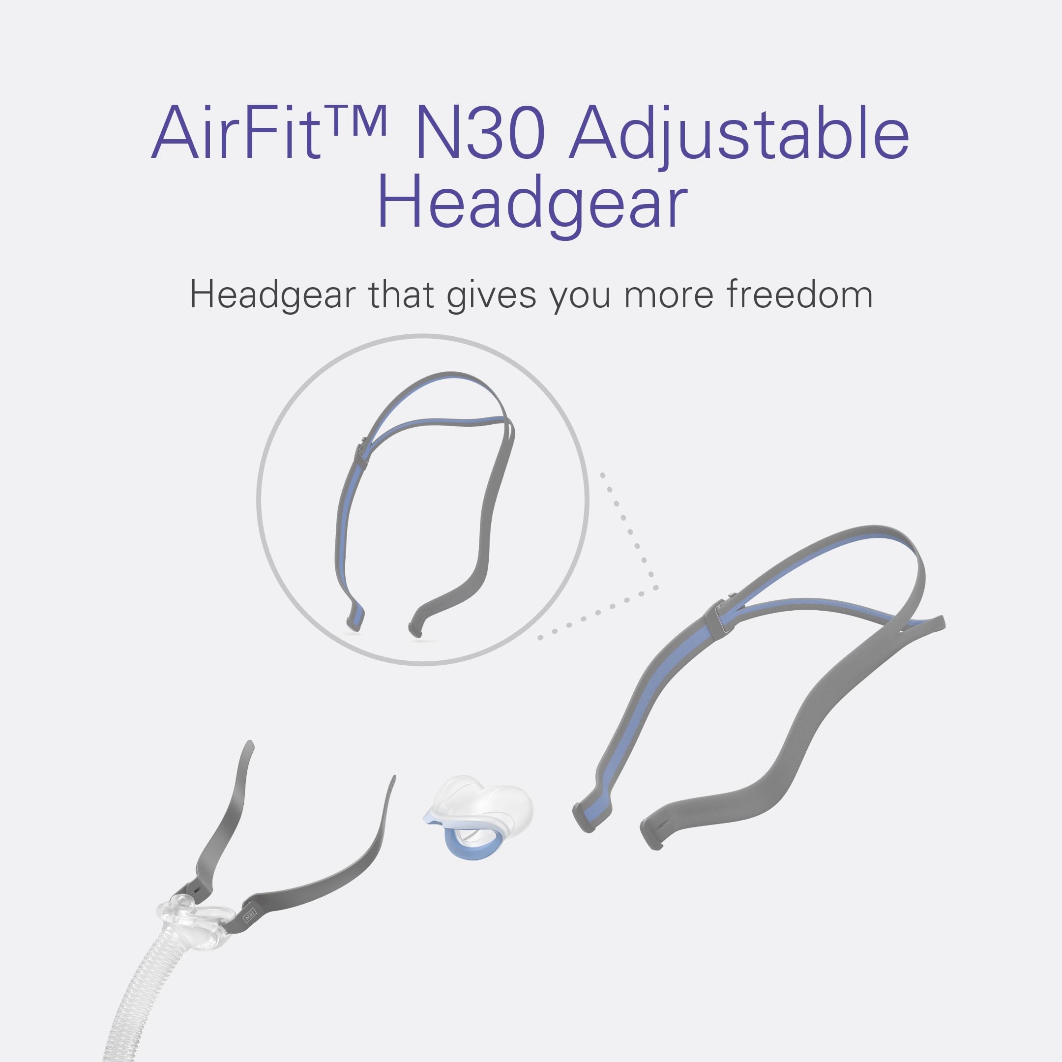 ResMed AirFit N30 headgear adjustable clip for customized comfort.