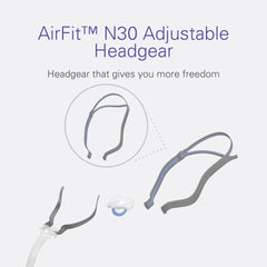 ResMed AirFit N30 headgear adjustable clip for customized comfort.