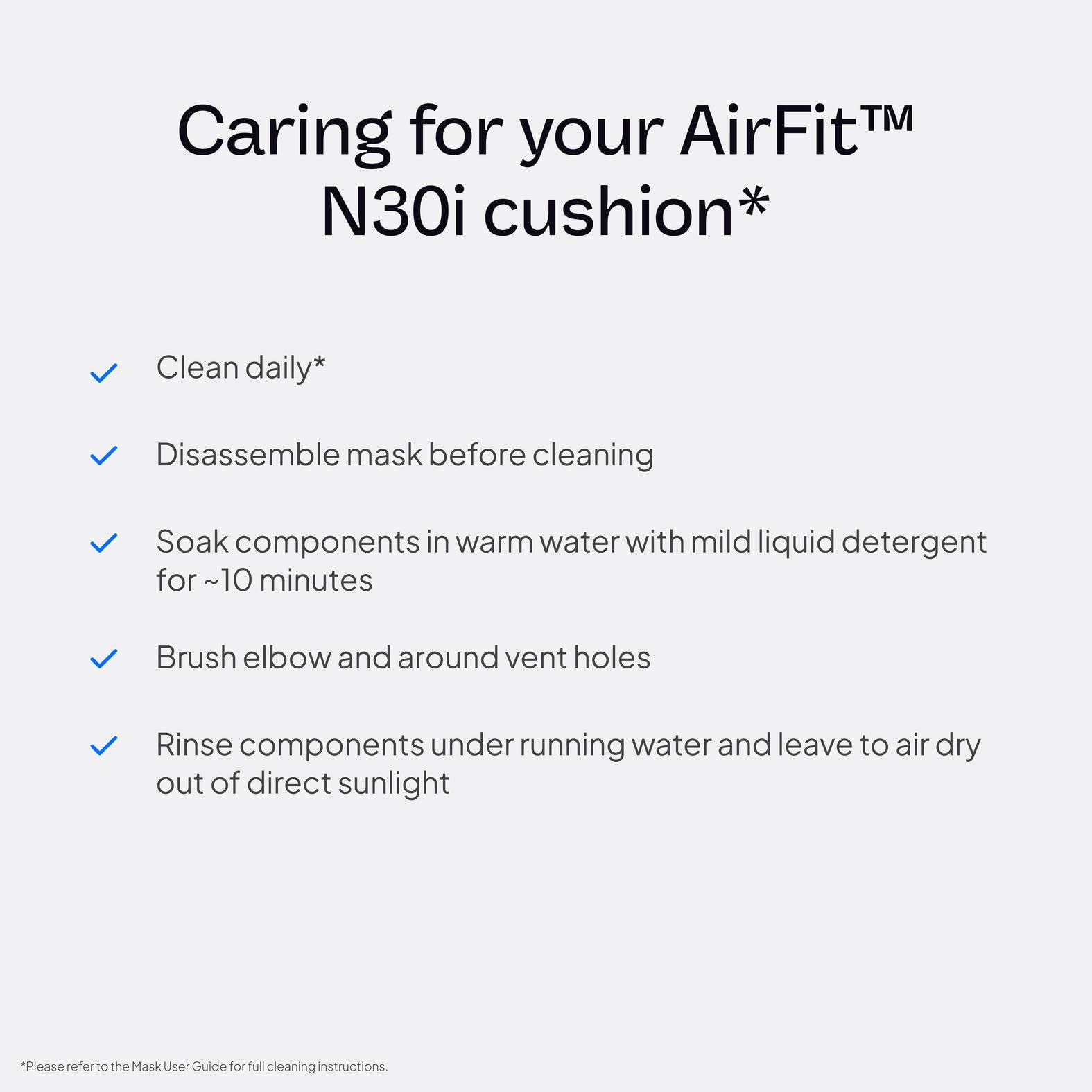 ResMed AirFit N30i heavy-duty silicone cushion for durable daily use