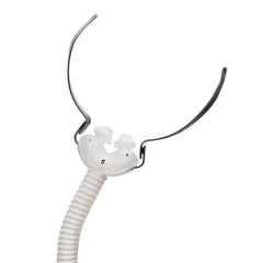 ResMed AirFit P10 frame with short tube for compact CPAP setup.