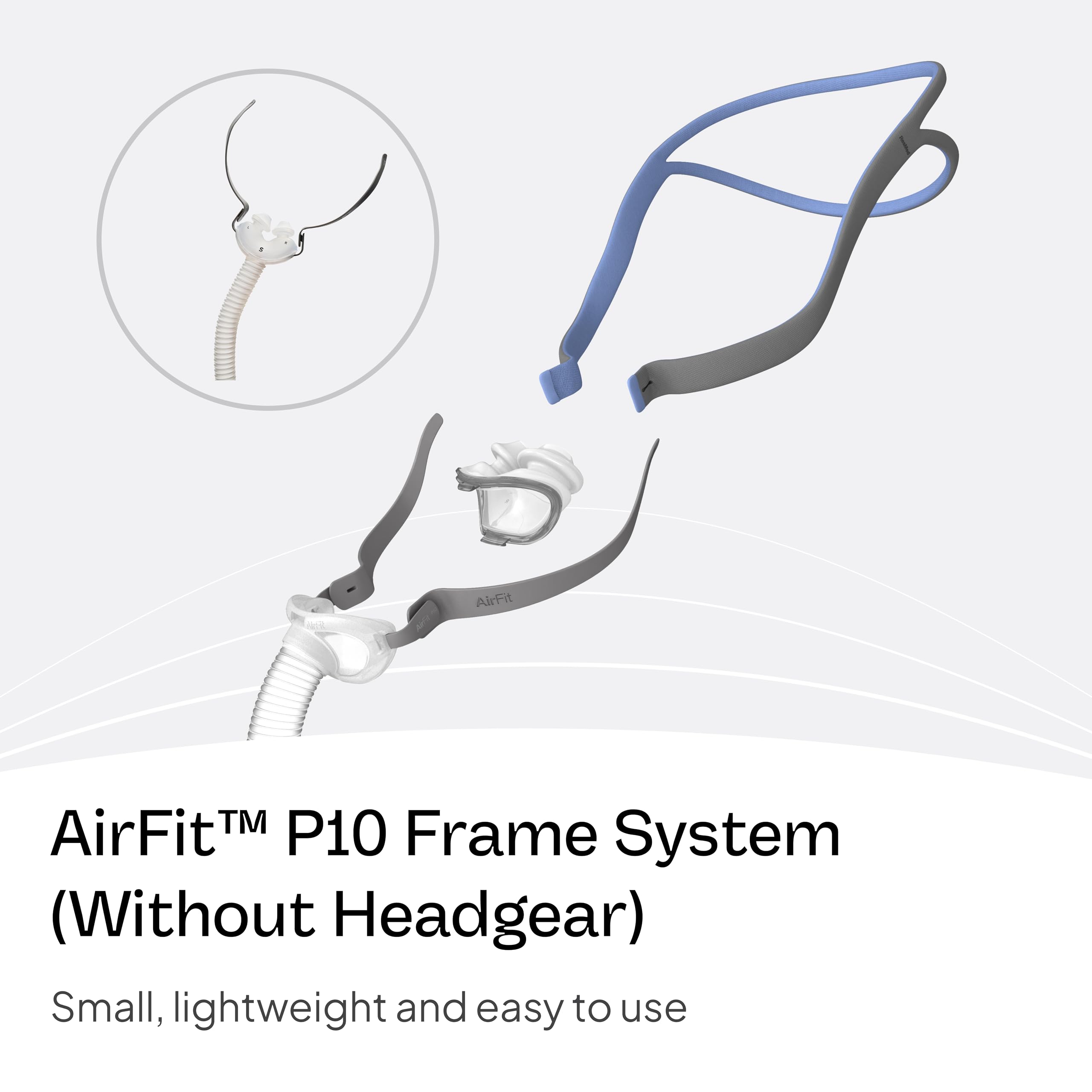 ResMed AirFit P10 quick-fit frame system enables easy nightly adjustments.