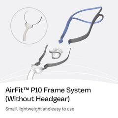 ResMed AirFit P10 quick-fit frame system enables easy nightly adjustments.