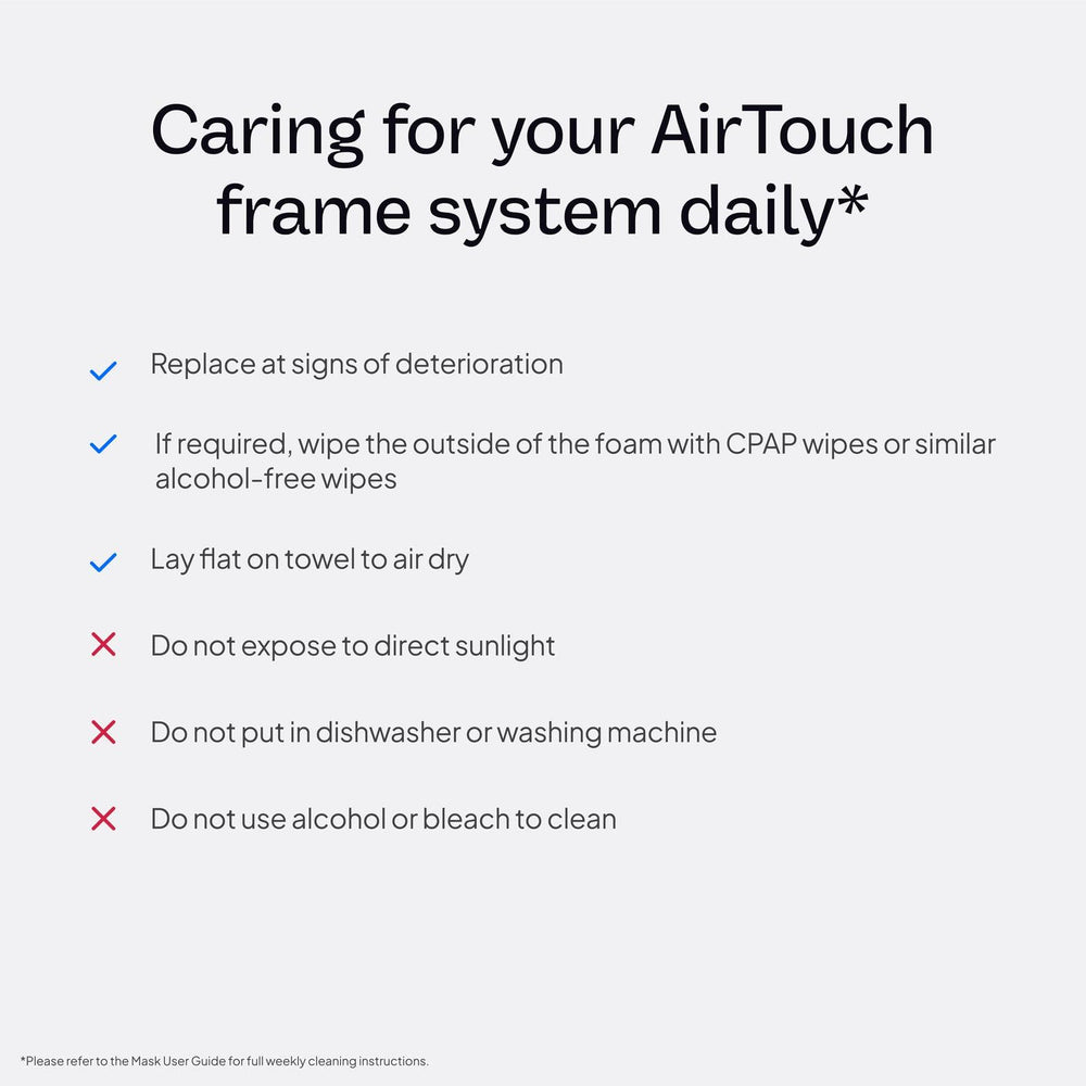 ResMed AirTouch F20 frame system ready for replacement without headgear inclusion.