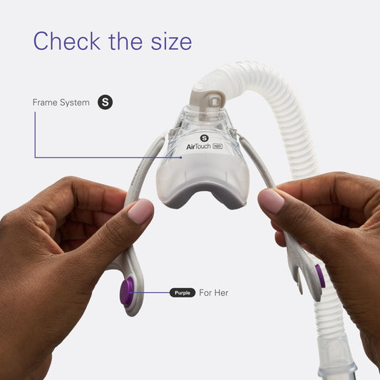 ResMed AirTouch N20 for Her elbow and frame provide quick-release convenience for nighttime movement.