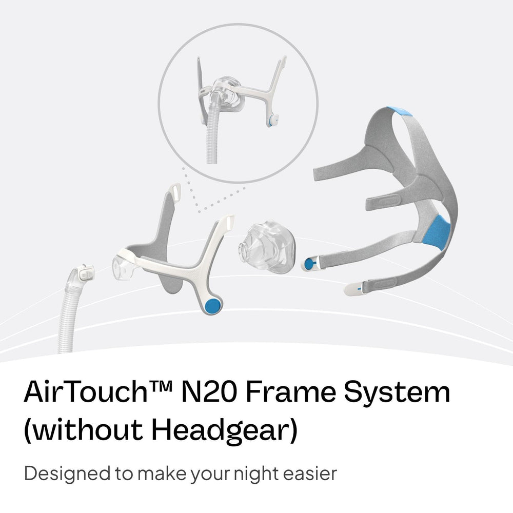 ResMed AirTouch N20 for Her nasal cushion ensures a stable seal throughout the night.