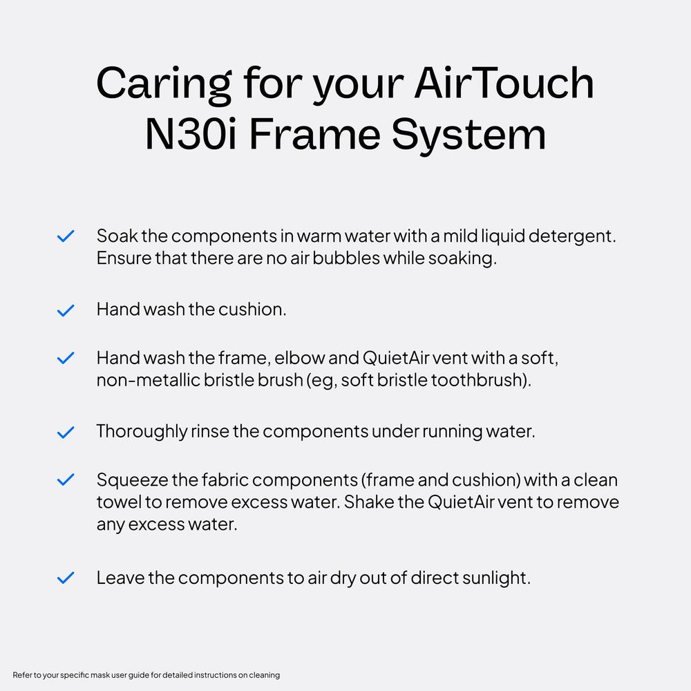 ResMed AirTouch N30i tube-up design keeps tubing out of the way.