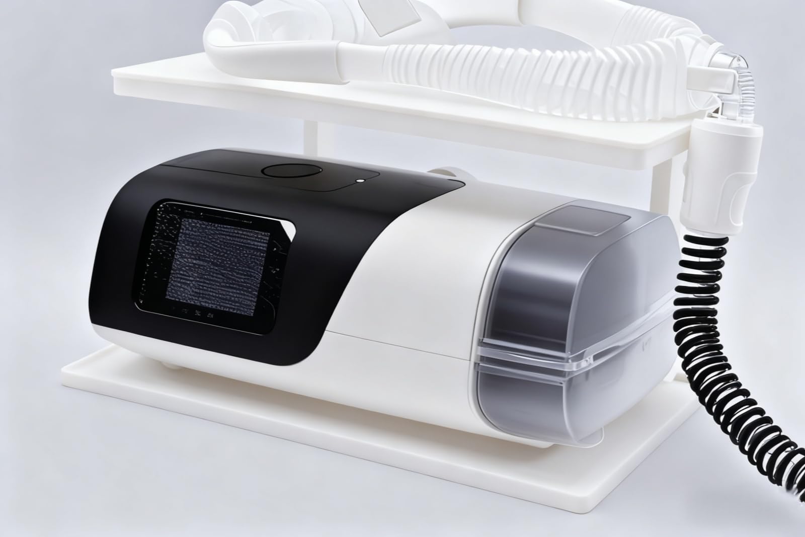 ResMed CPAP bedside shelf shows dual-layer design for organized nightstand.
