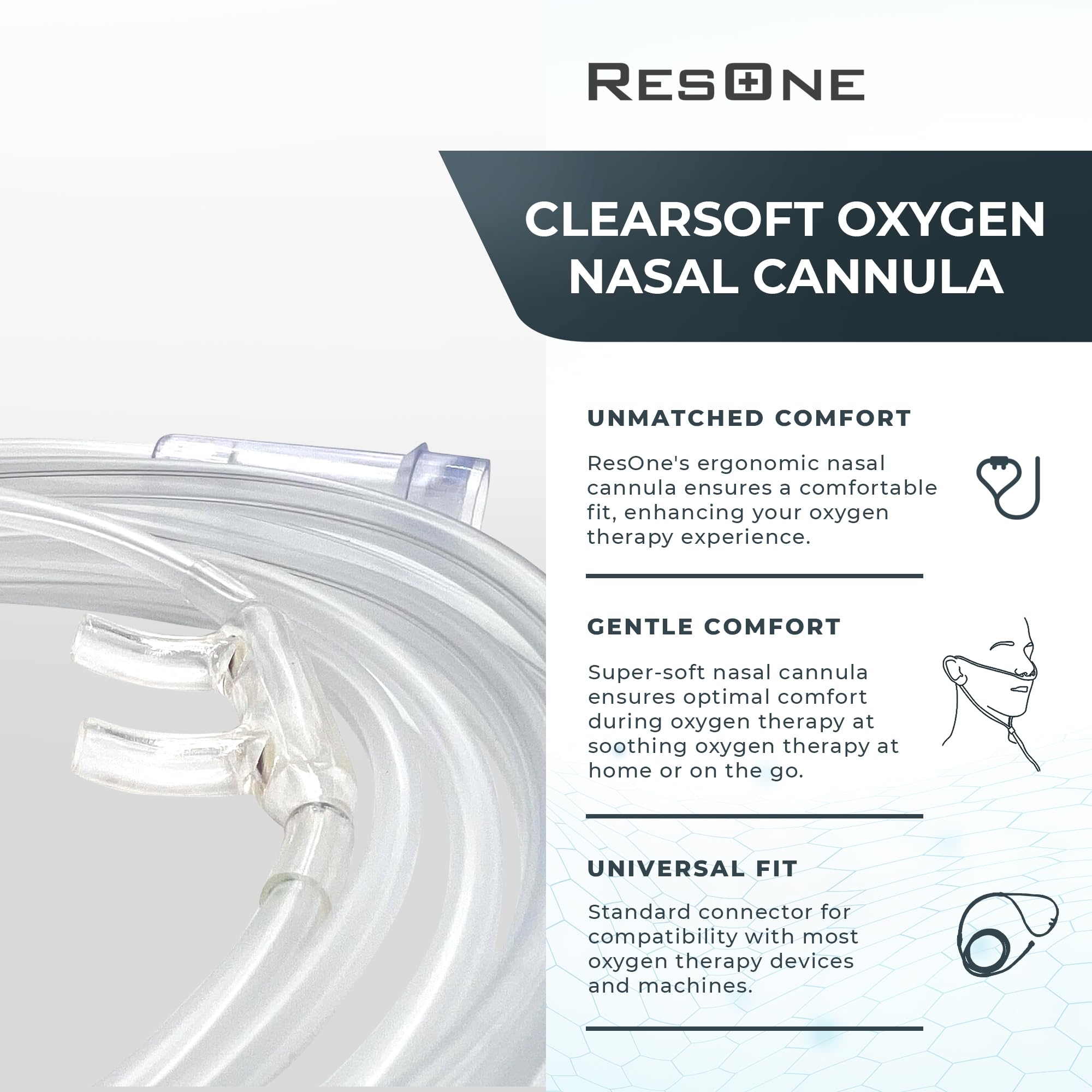 Crush-resistant tubing from ResOne for reliable oxygen delivery during daily activities.