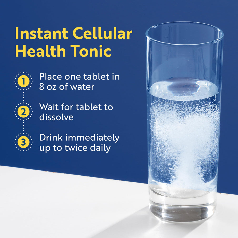 Researched Nutritionals H2 Absorb tablet dissolving in a glass of water for consumption.