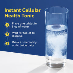Researched Nutritionals H2 Absorb tablet dissolving in a glass of water for consumption.