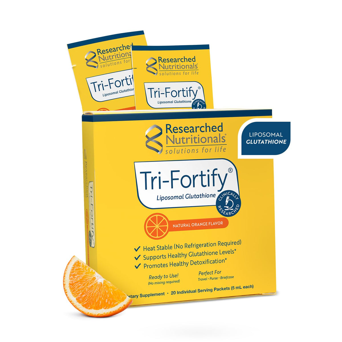 Researched Nutritionals liposomal glutathione bottle pour demonstrates potent liposomal delivery for daily energy