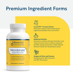 Researched Nutritionals Microbinate oregano extract highlight with carvacrol content for robust microbial defense.