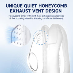 RespWave honeycomb exhaust vent keeps airflow quiet and steady.