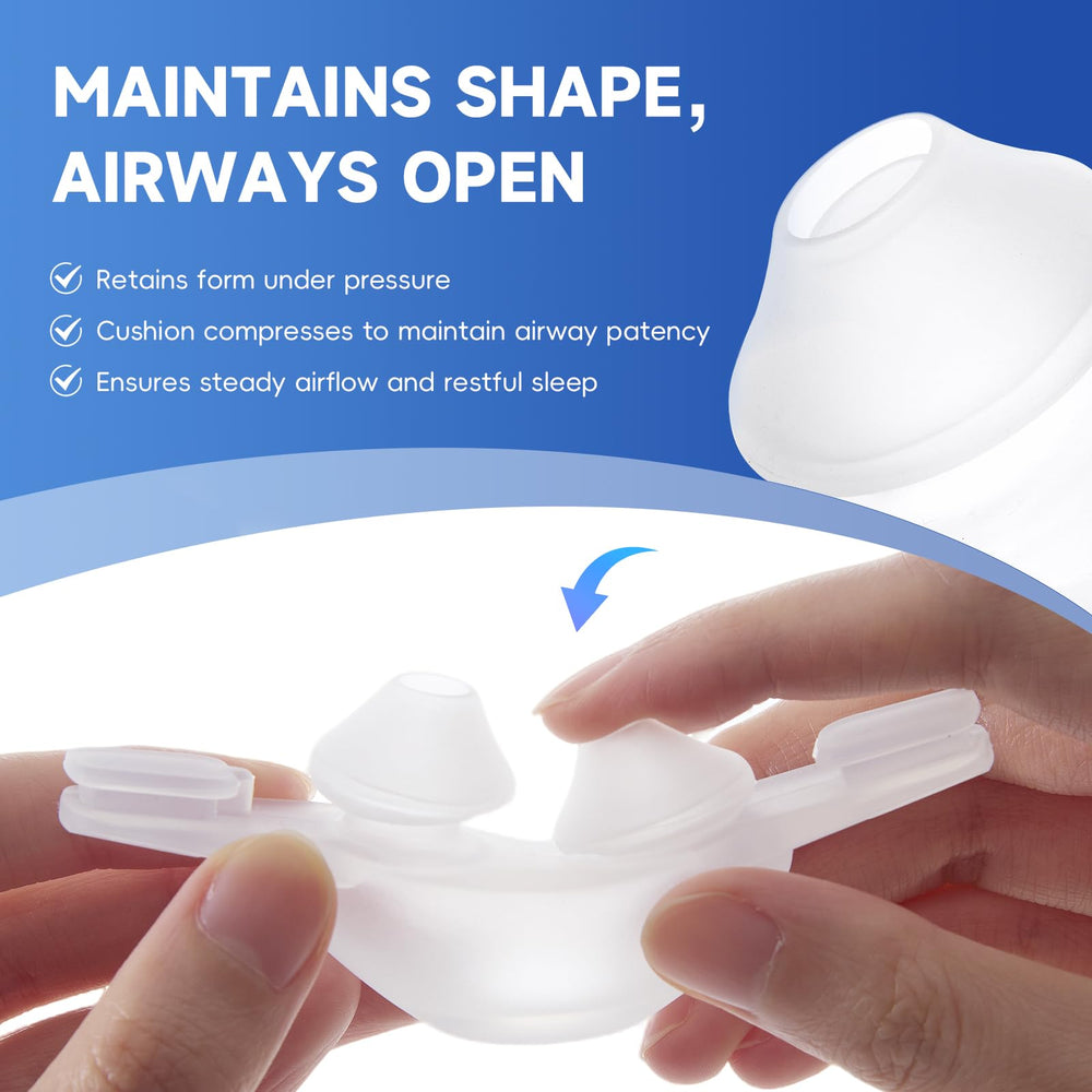 RespWellness silent-seal nasal pillow illustrating quiet performance.