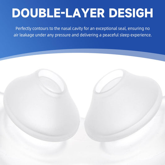 RespWellness ultra-soft silicone nasal pillow closeup showing gentle nose comfort.