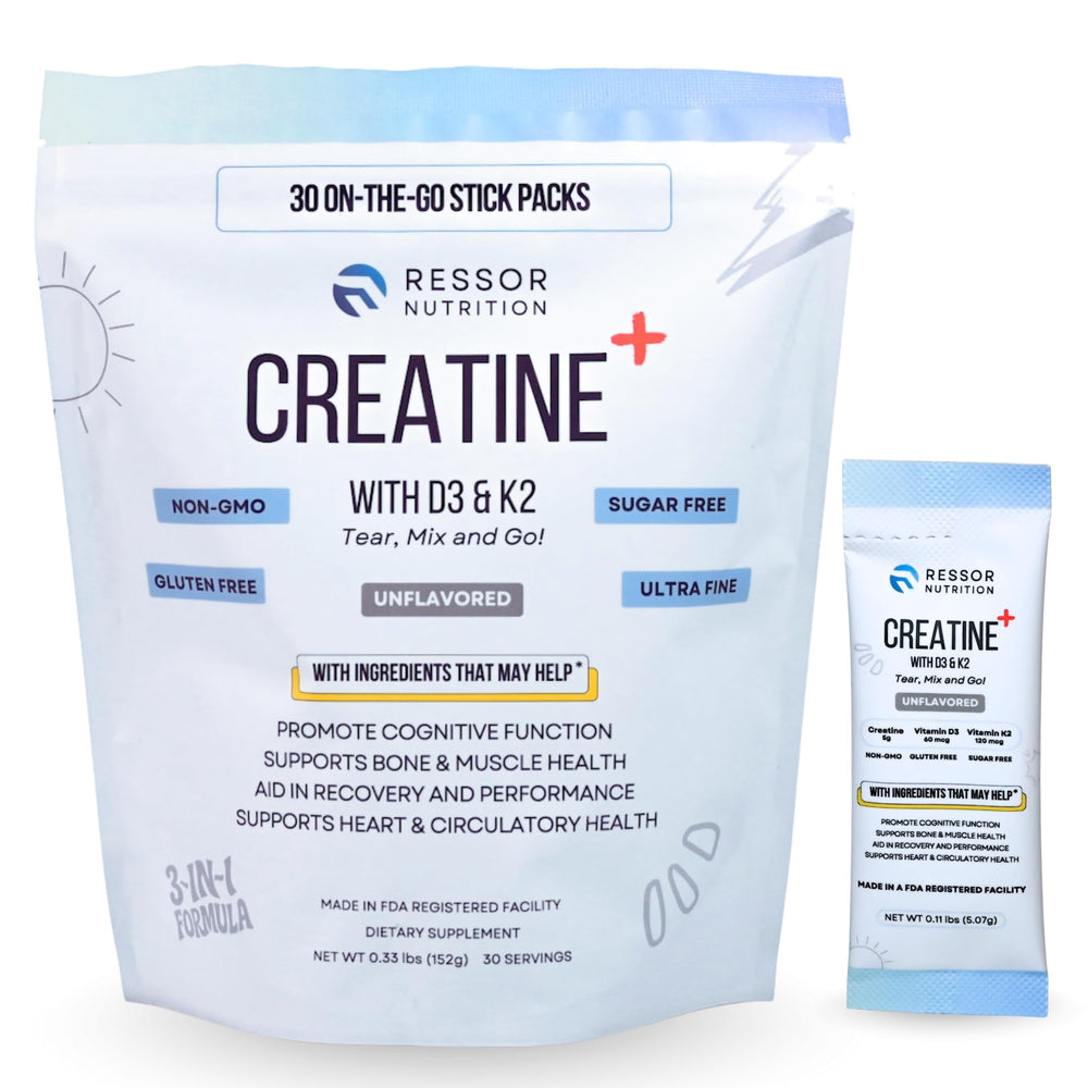 Ressor Creatine monohydrate powder front, ready for workouts and endurance.