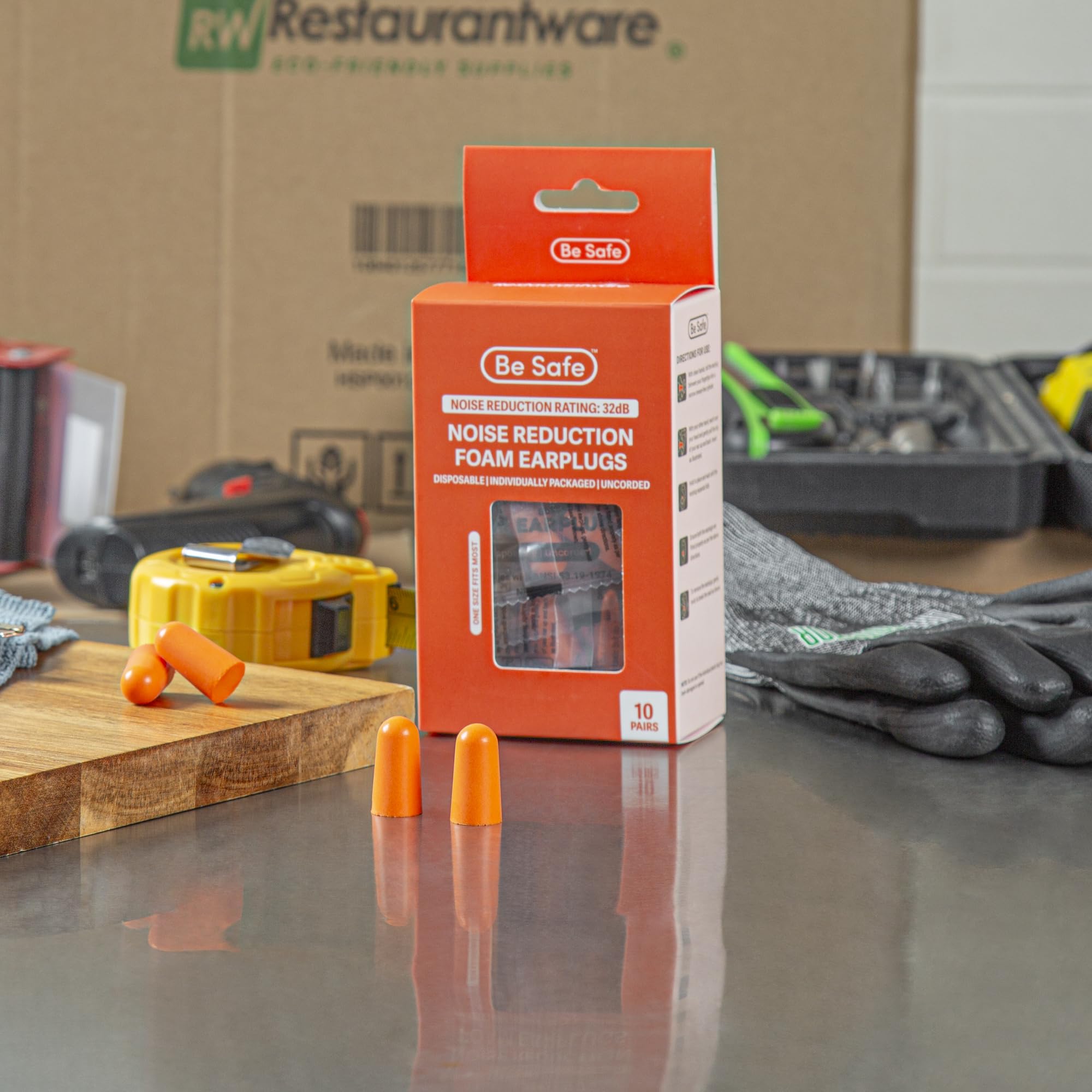Restaurantware bright orange plugs easily visible for fast access on the line.