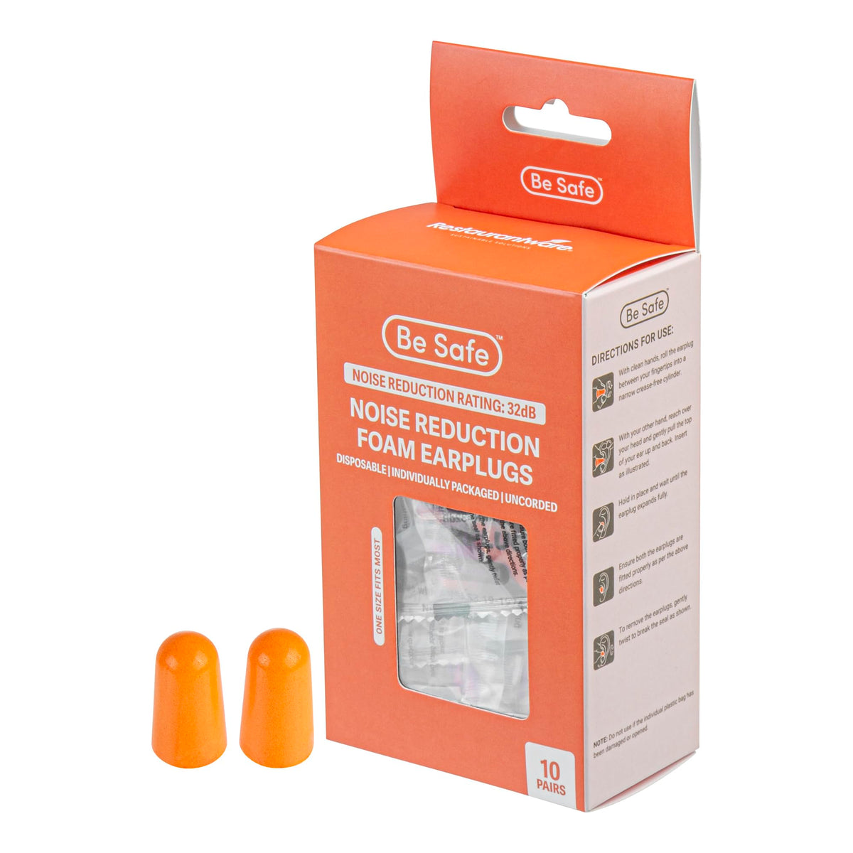 Restaurantware foam earplugs in orange bullet shape for quick hearing protection in busy kitchens.