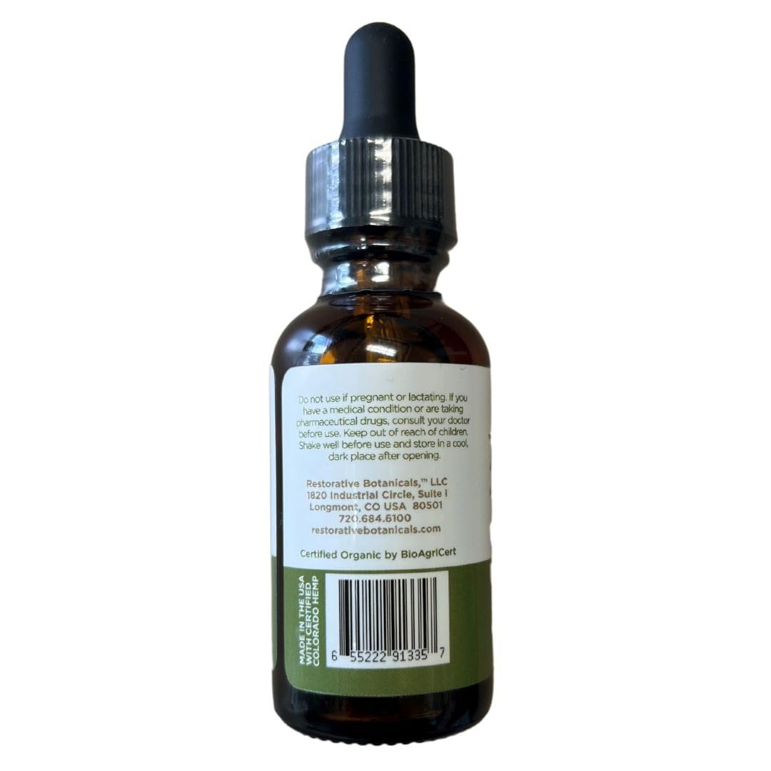 Restorative Botanicals hemp oil bottle with dropper ready to use for daily routine