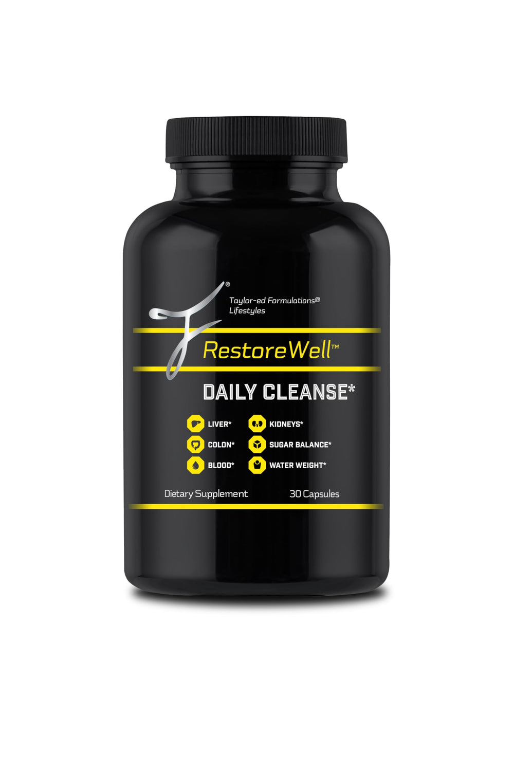 Restorefull RestoreWell Daily Cleanse bottle front view for daily wellness support.