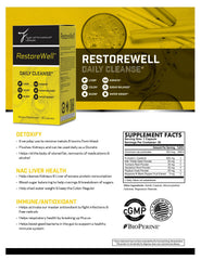 RestoreWell Daily Cleanse on a countertop, symbolizing a simple wellness routine.