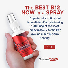 Results RNA B12 packaging box highlighting vegan, non-GMO formula.
