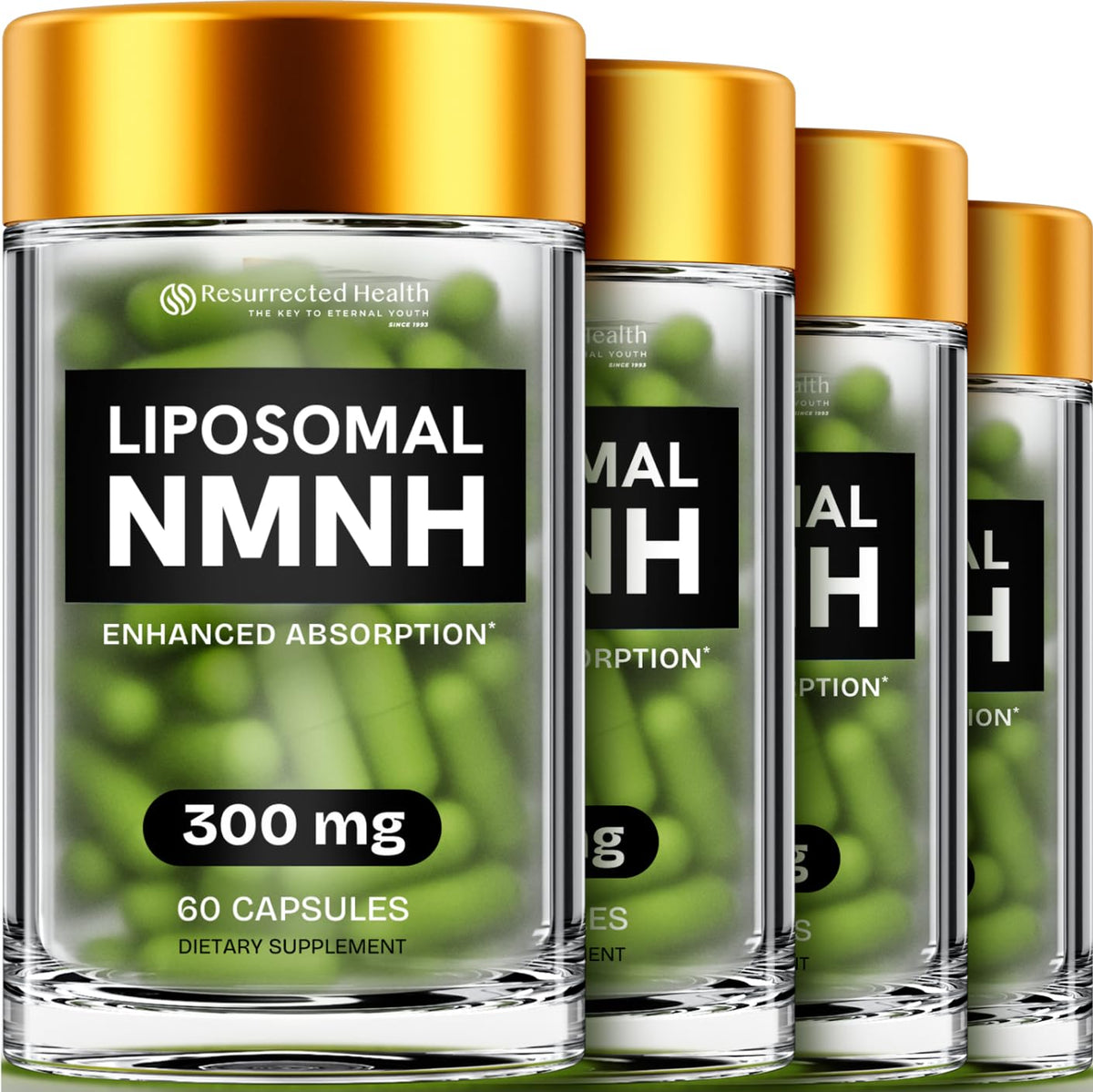 Resurrected Health NMNH 300mg bottle with capsules for steady daily energy.