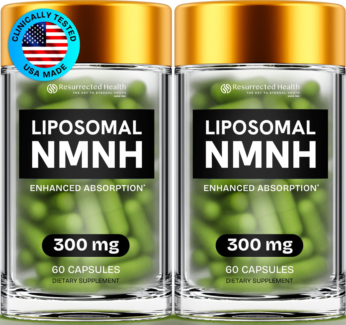 Resurrected Health liposomal NMNH 300mg bottle for daily vitality.