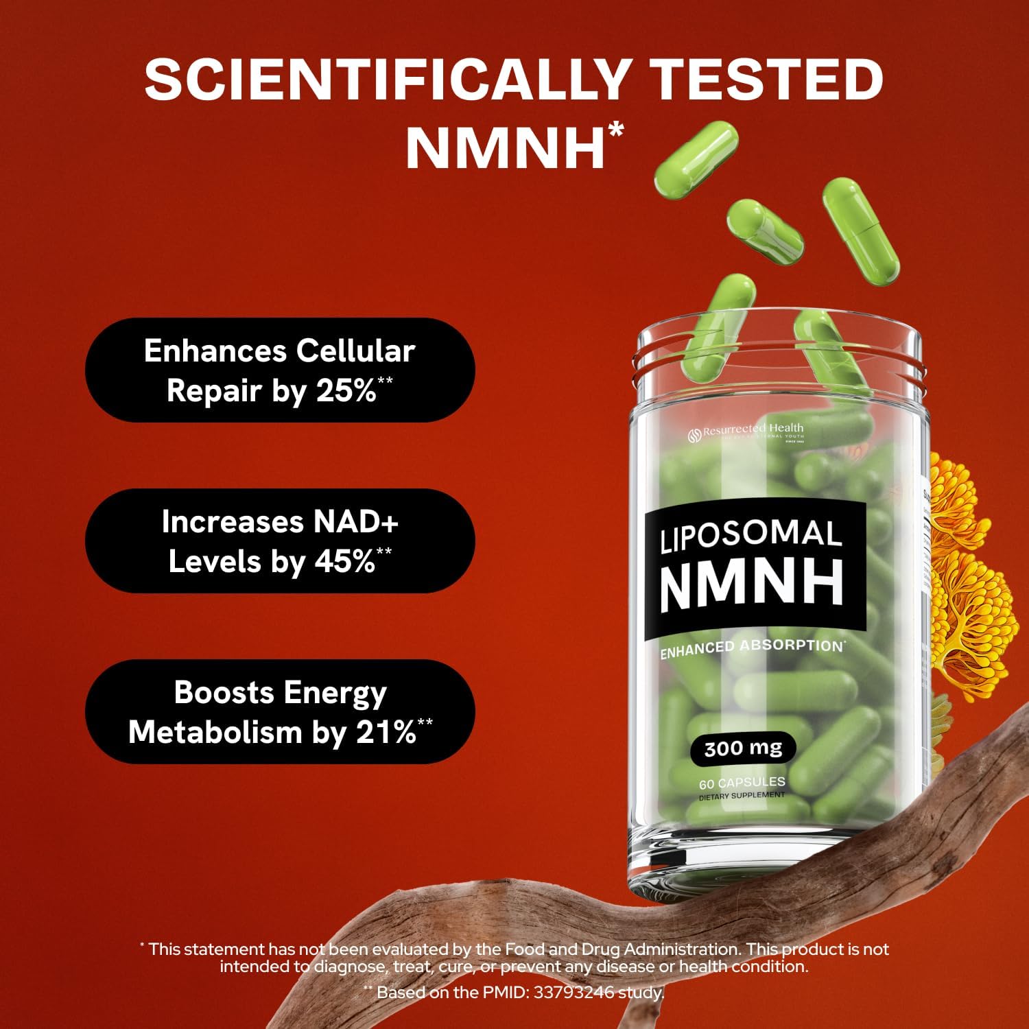 Resurrected Health NMNH capsules close-up for steady energy.