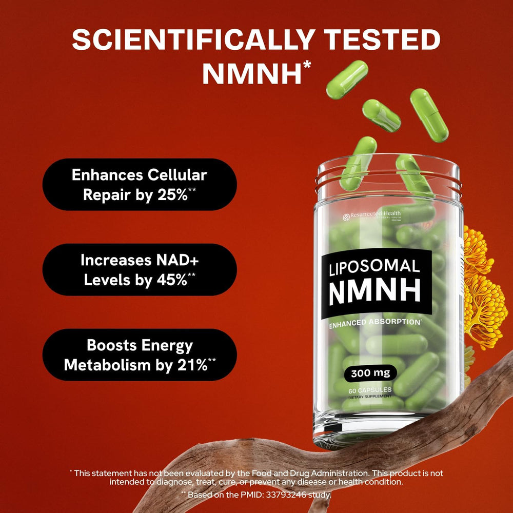 Resurrected Health NMNH capsules close-up for steady energy.