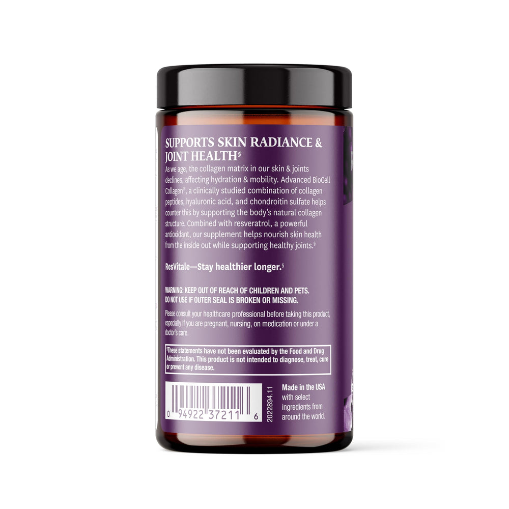 ResVitale Collagen Enhance hyaluronic acid graphic highlighting hydration support.