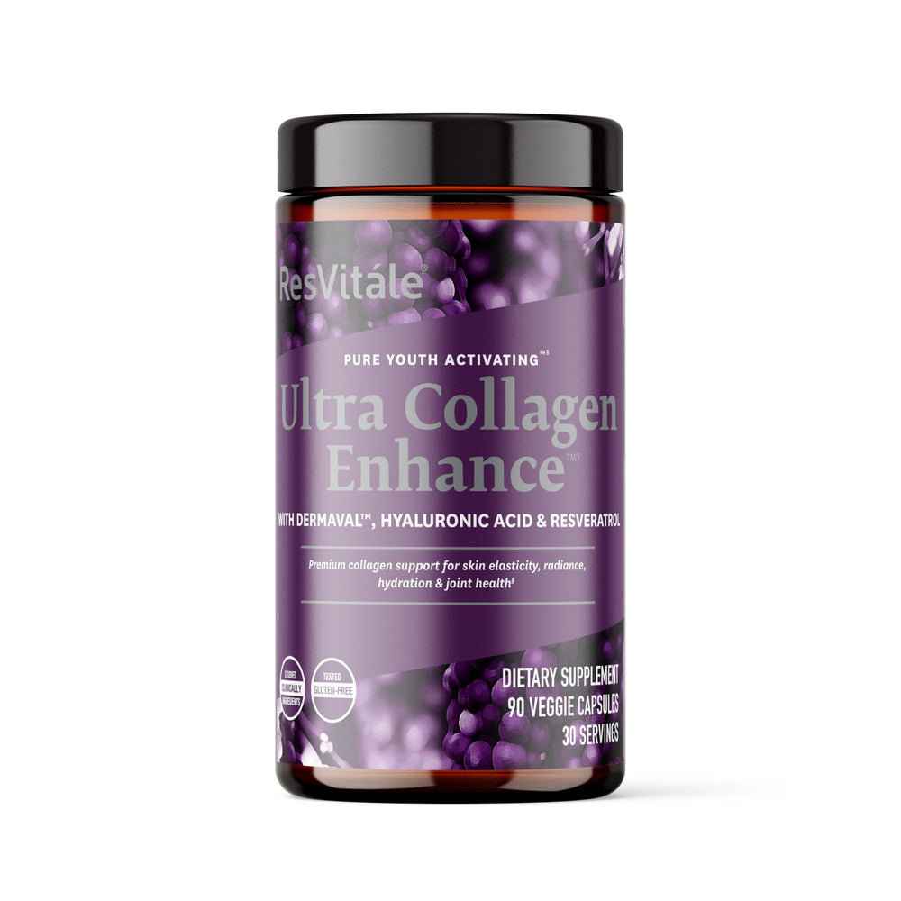 ResVitale Ultra Collagen Enhance bottle pour demonstrates premium skincare support