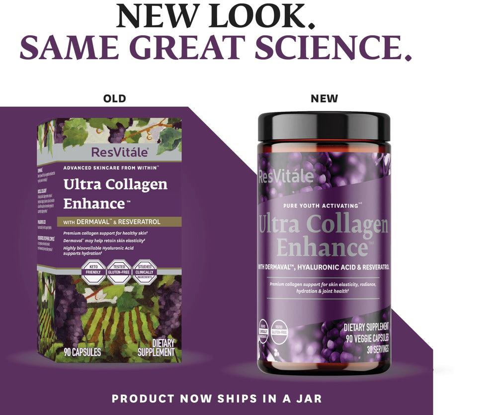 ResVitale Ultra Collagen Enhance label on bottle conveys quality and trust