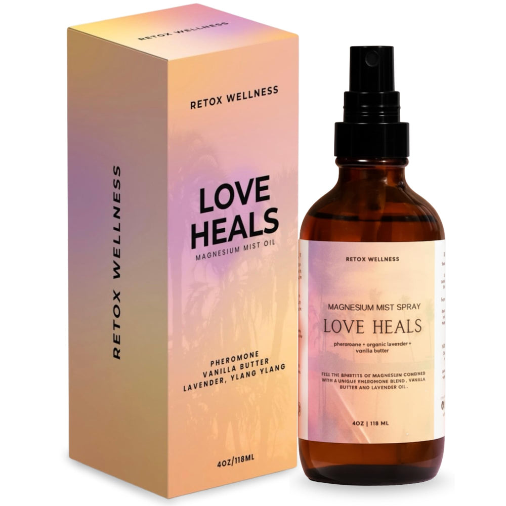 Retox Wellness Love Heals bottle front for relaxation and better sleep support.