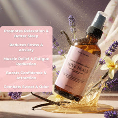 Retox Wellness Love Heals lavender-vanilla bottle with soothing aroma for restful nights.