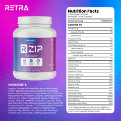 Close-up of RETRA Detox Beach Vibe label showing vegan and gluten-free formula.