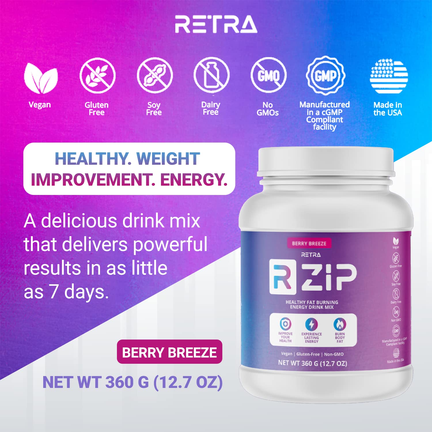 RETRA Zip Berry Breeze lifestyle image shows active users enjoying a healthy boost