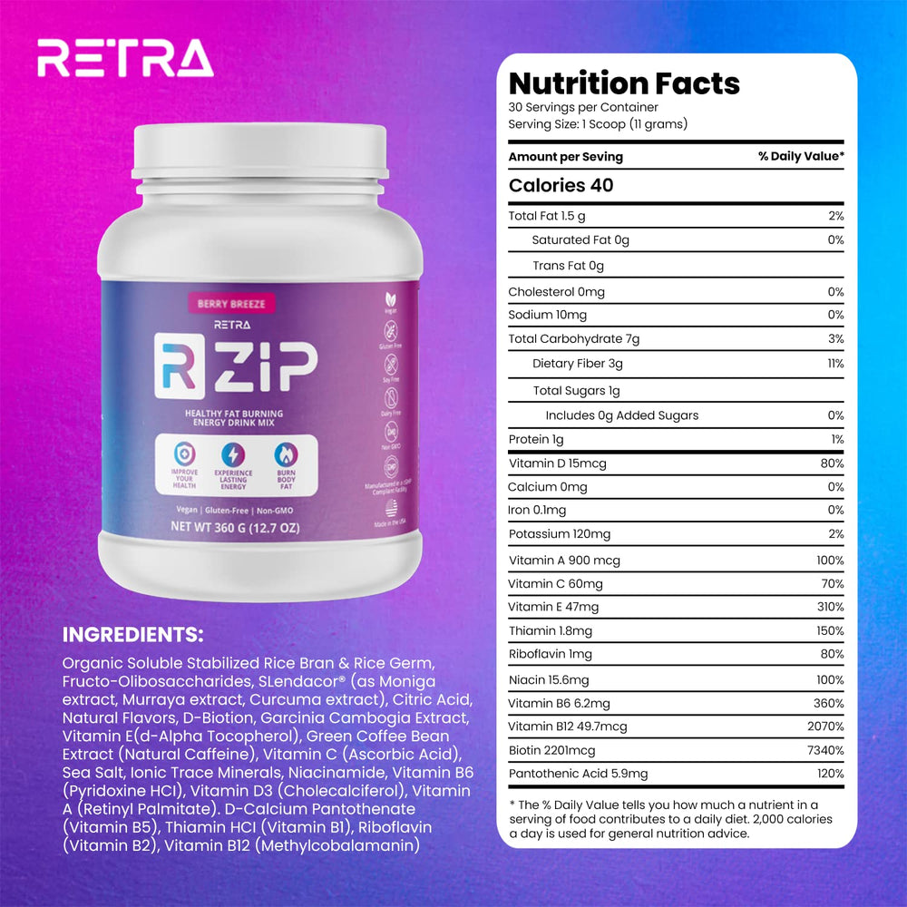 RETRA Zip Berry Breeze scoop showing convenient measuring for on-the-go energy