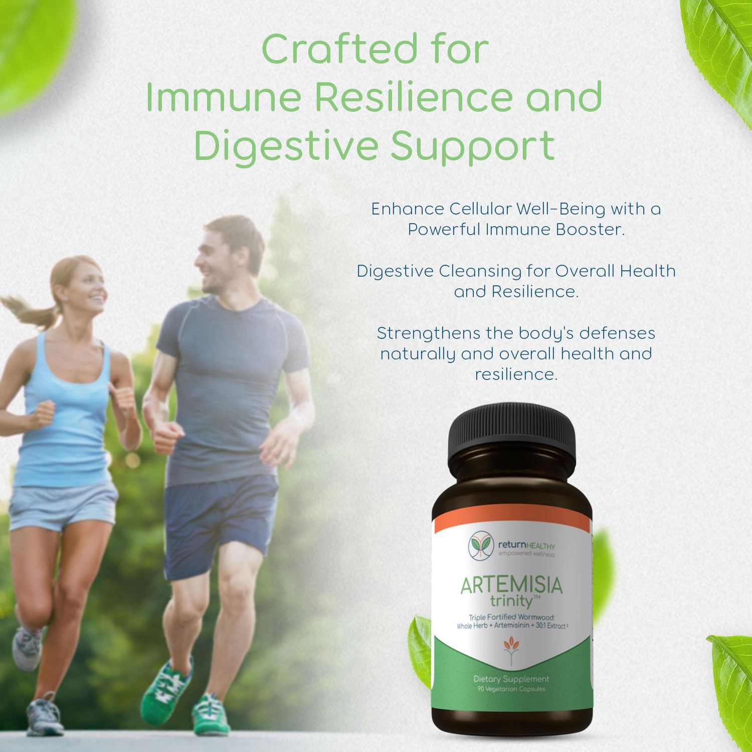 Lifestyle use scene with a calm individual taking capsules.