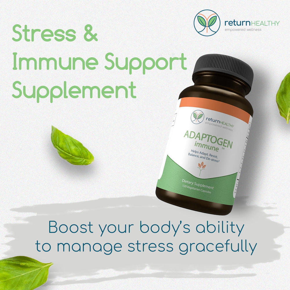 Return Healthy Ashwagandha capsules bottle, easy daily capsules for potential stress balance.