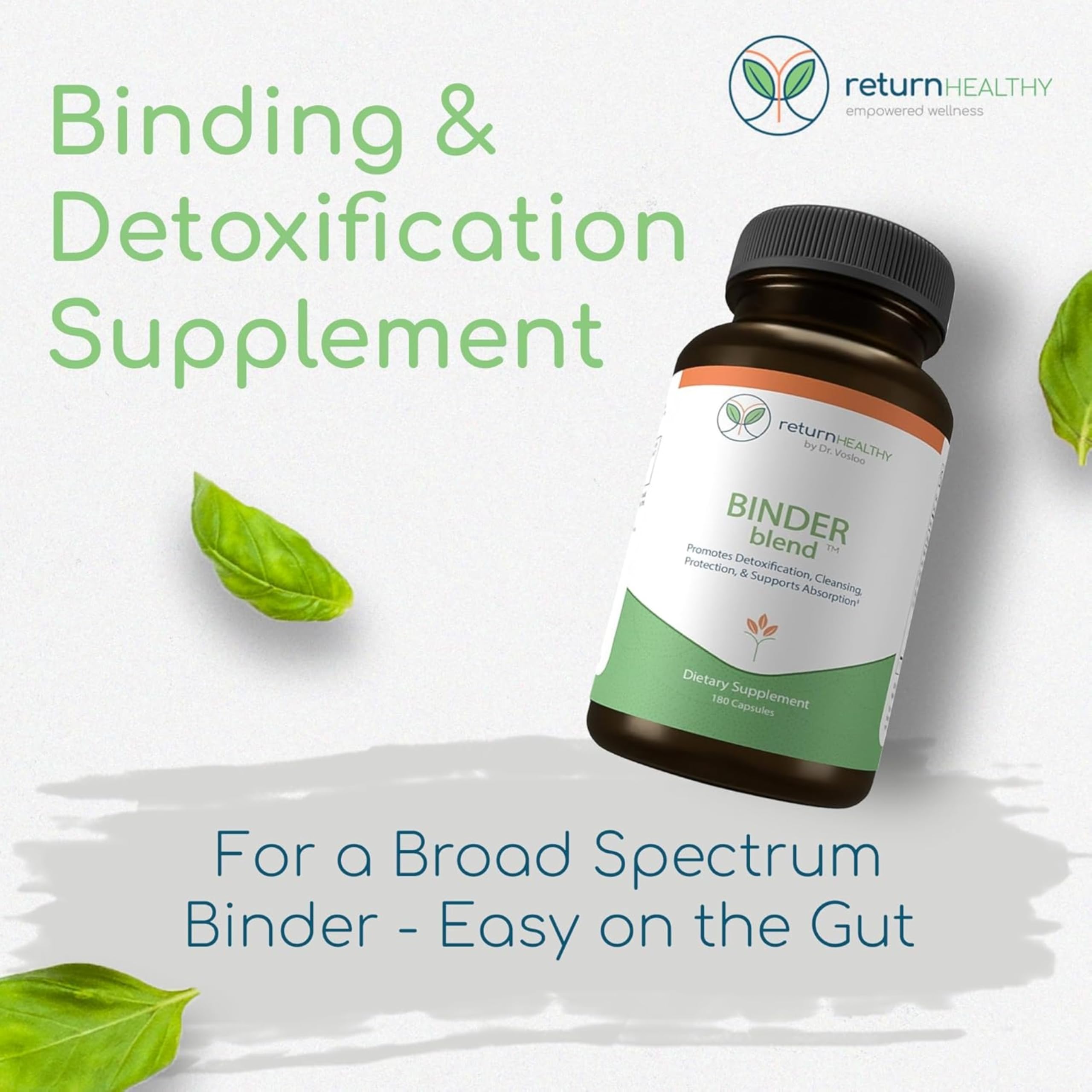 Binder Blend capsules on a clean setup highlight detox ingredients for digestion.