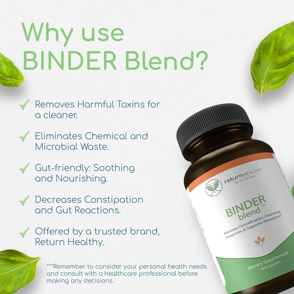 Return Healthy Binder Blend two capsules daily for simple detox routine