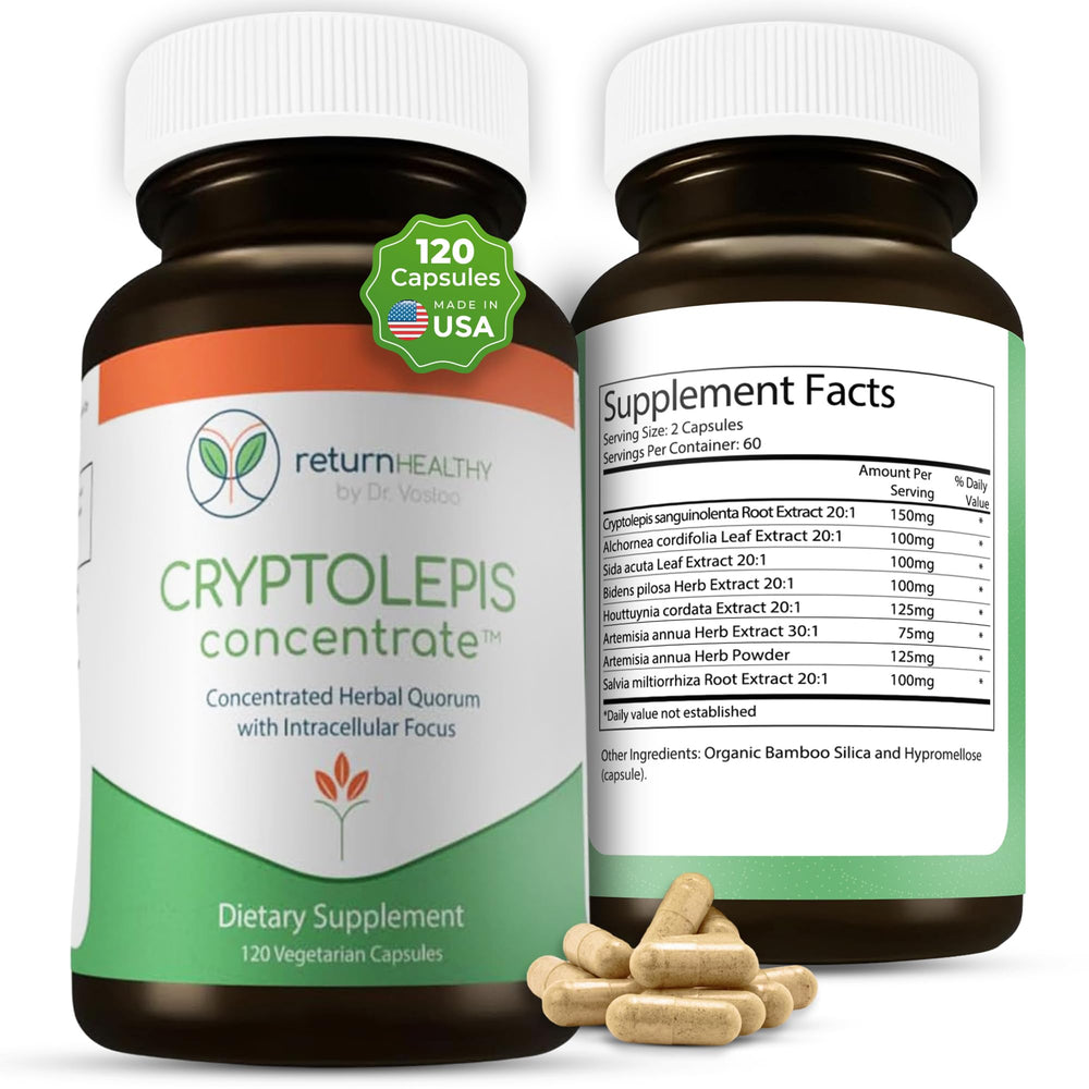 Return Healthy Cryptolepis Concentrate bottle highlighting immune support
