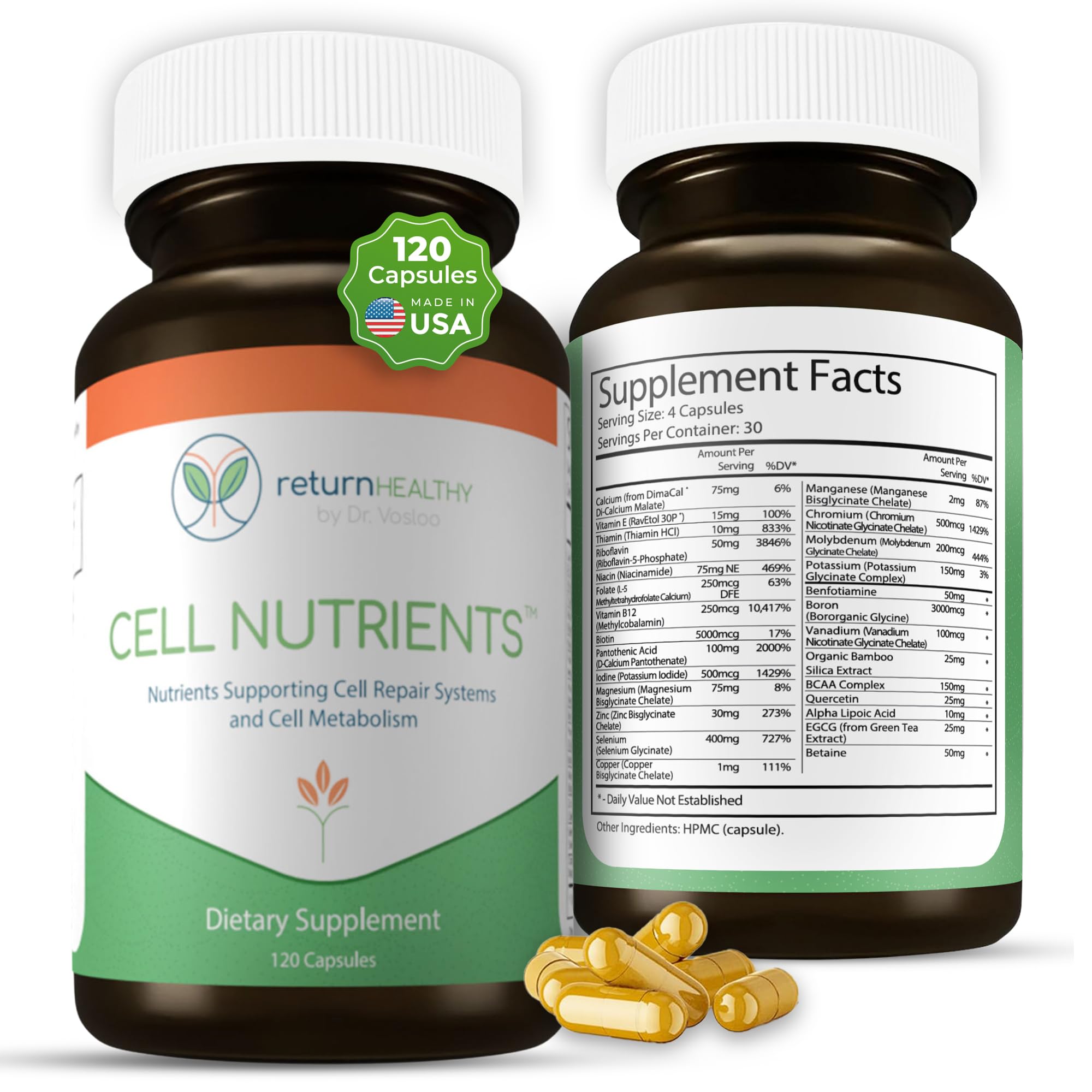 Return Healthy Cell Nutrients bottle front with label for trusted cellular support