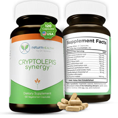 Return Healthy Cryptolepis Synergy bottle front promotes everyday immune support and overall wellness.