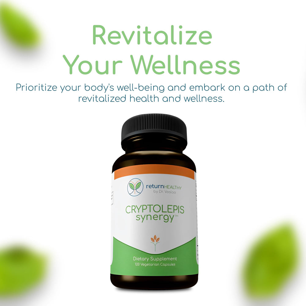 Return Healthy Cryptolepis Synergy product display emphasizes ease of integration into routines.